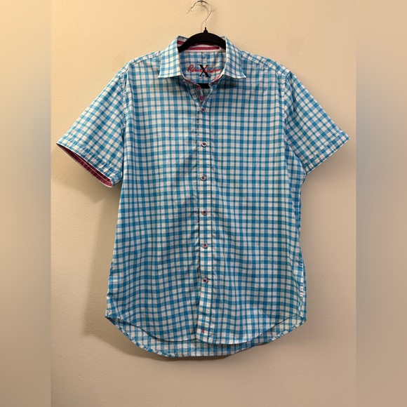 Robert Graham Blue Plaid Short Sleeve Button Down Shirt -‎ M - Picture 1 of 14